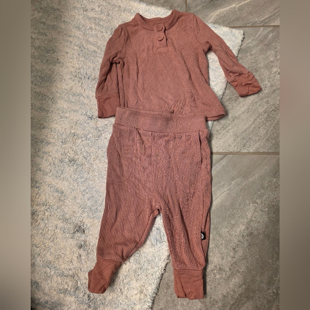 Kyte BABY Ribbed Henley Set Dusty Rose